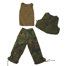 1:6 Scale U.S. Woodland Body Armor, Trouser and Brown T-Shirt
